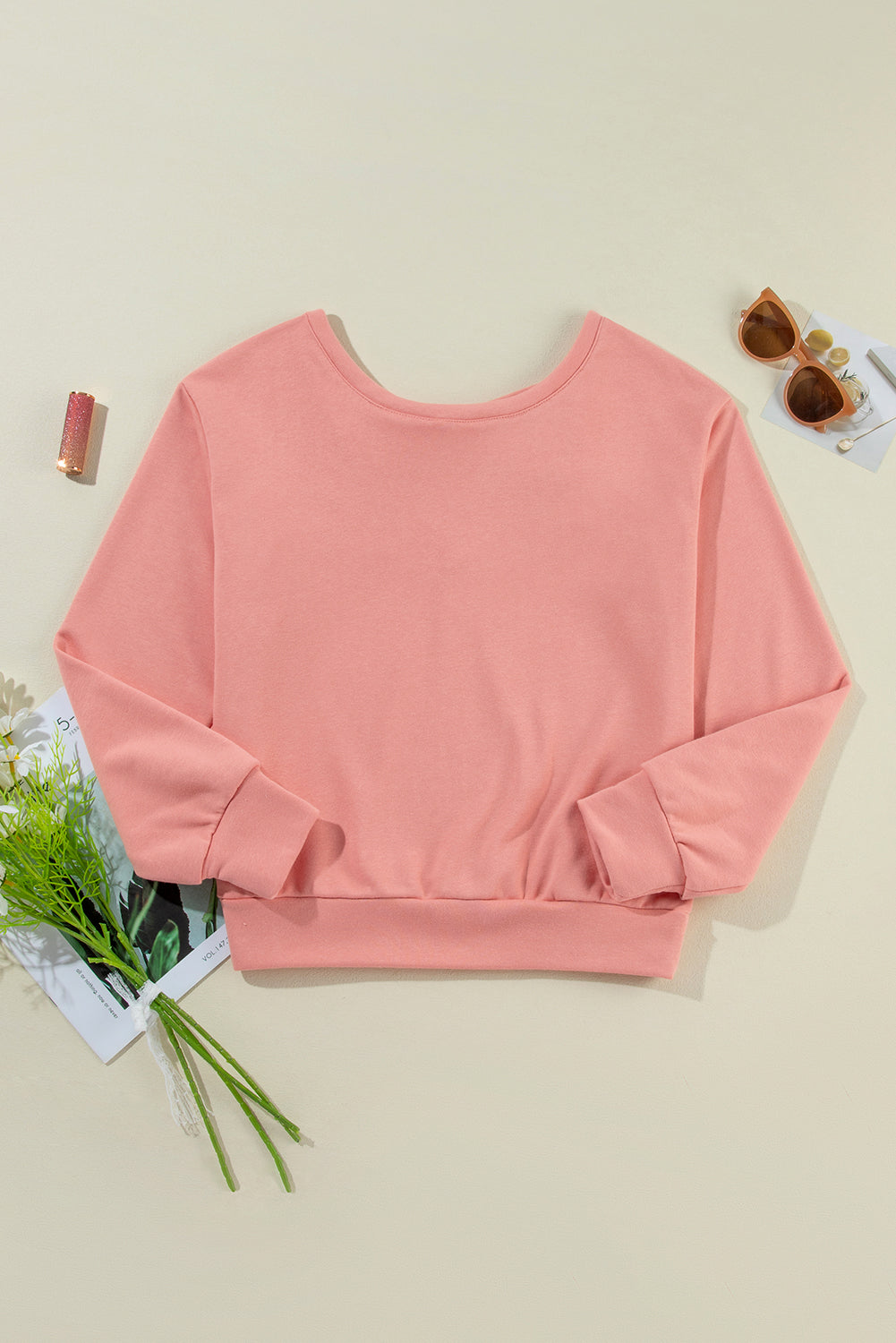 Bow Cutout Round Neck Long Sleeve Sweatshirt - Little Miss Vanilla