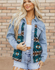 Blue Aztec Printed Denim Jacket - Little Miss Vanilla