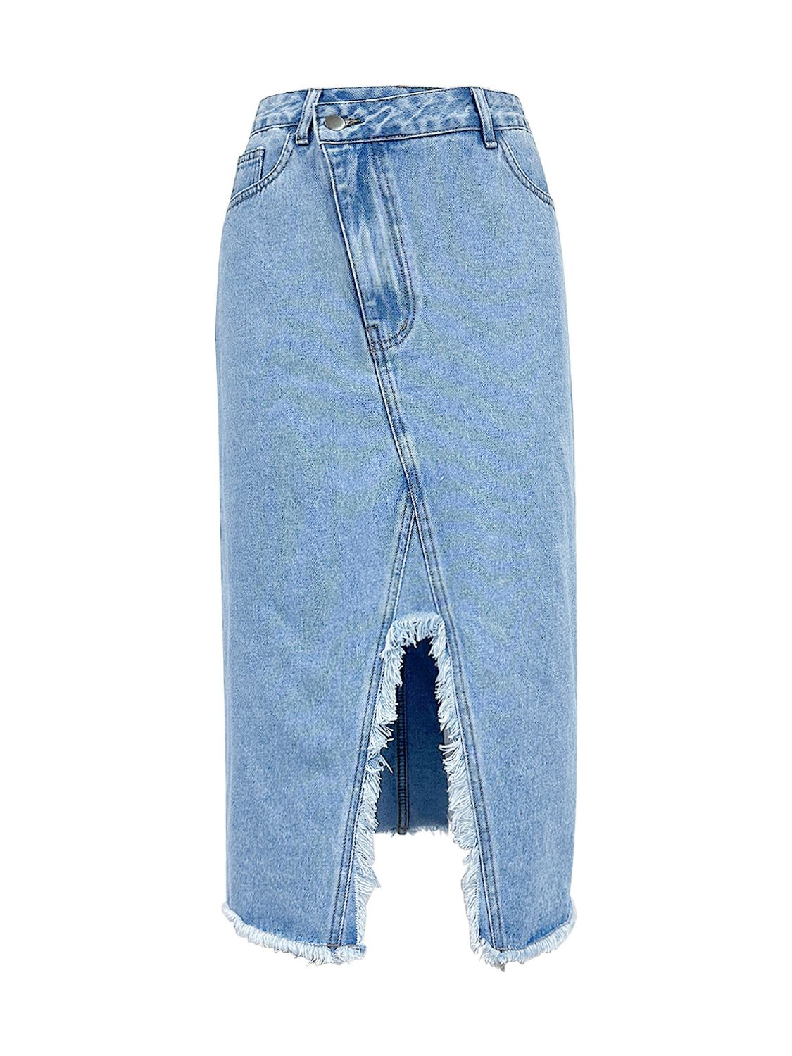 Raw Hem Slit Midi Denim Skirt - Little Miss Vanilla