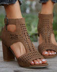 New High Square Heel Hollow Roman Shoes With Back Zipper Design Summer Fashion Sandals For Women