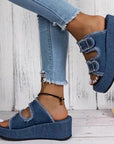 Fashion Denim Buckle Wedges Sandals Summer Outdoor High Heel Slippers Thick Bottom Camouflage Shoes For Women