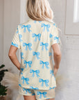 Yellow Bow Printed Short Sleeve Shirt Shorts Pajama Set