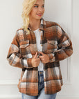 Brown Plaid Flap Pockets Shacket