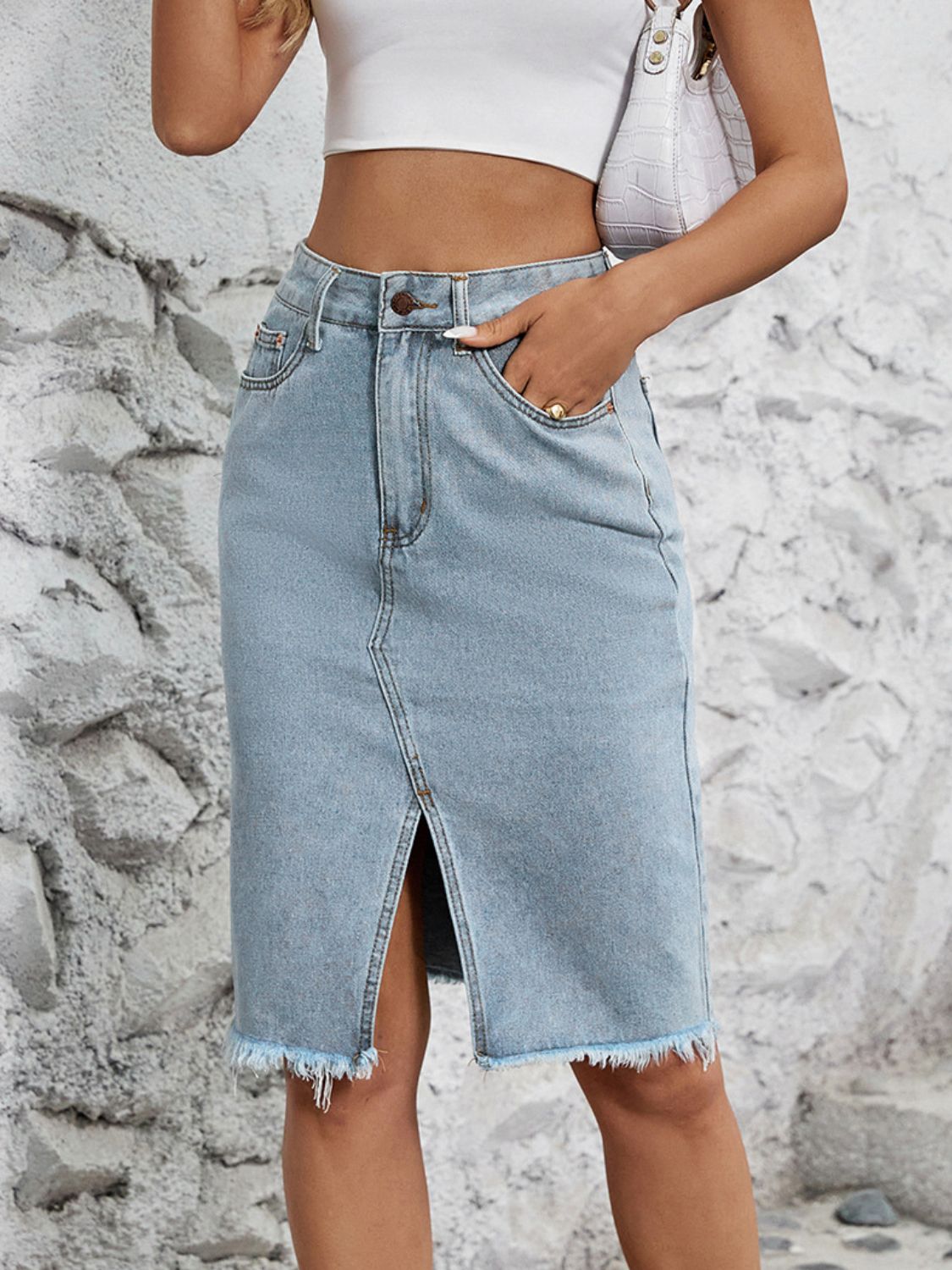 Raw Hem Slit Denim Skirt - Little Miss Vanilla