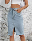 Raw Hem Slit Denim Skirt - Little Miss Vanilla