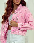 Studded Button Up Denim Jacket - Little Miss Vanilla