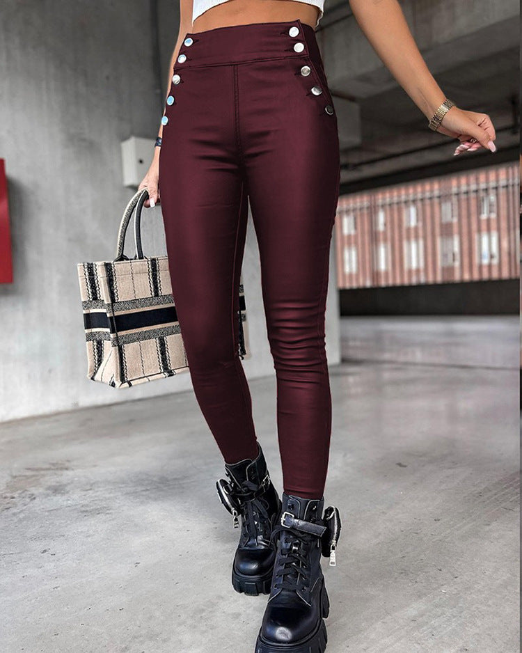 High Waist PU Leather Slim Fit Hip Raise Long Pants - Little Miss Vanilla