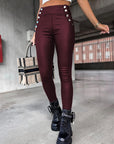 High Waist PU Leather Slim Fit Hip Raise Long Pants - Little Miss Vanilla