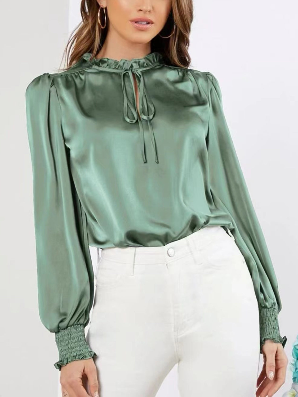 Frill Tied Lantern Sleeve Blouse - Little Miss Vanilla