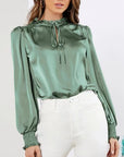 Frill Tied Lantern Sleeve Blouse - Little Miss Vanilla