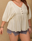 Plus Size Peplum V-Neck Half Sleeve Blouse - Little Miss Vanilla