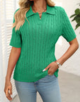 Mandy Cable Knit Johnny Collar Half Sleeve Sweater - Little Miss Vanilla