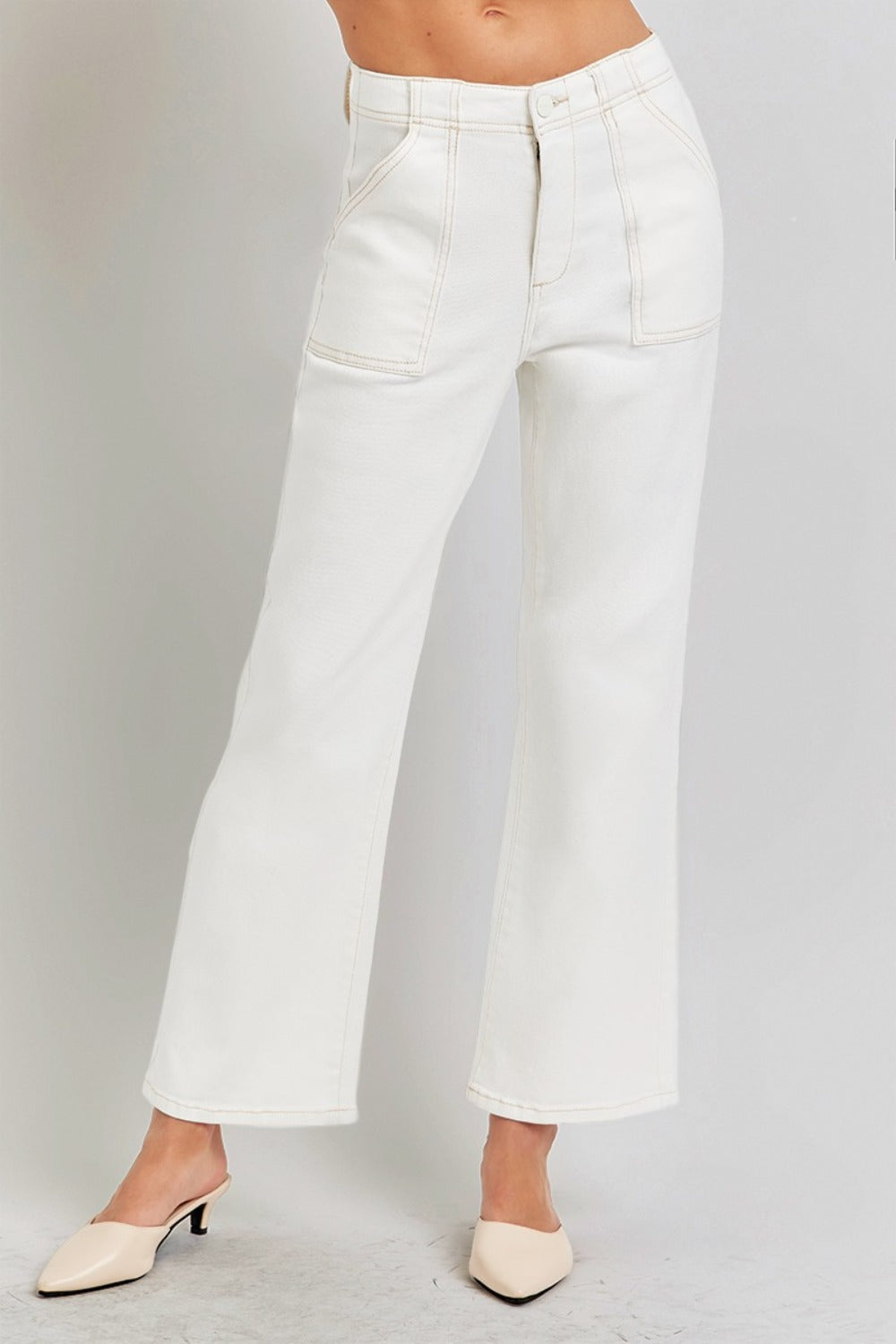 RISEN High Rise Ankle Flare Jeans with Patch Pockets - Little Miss Vanilla