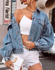 Collared Neck Dropped Shoulder Denim Top - Little Miss Vanilla