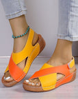 Summer Wedges Sandals With Colorblock Cross-strap Design Casual Thick-soled Roman Shoes For Women