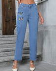 Butterfly Embroidered Straight Leg Jeans - Little Miss Vanilla