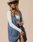 BiBi Braided Trim Open Front Denim Vest with Pockets - Little Miss Vanilla