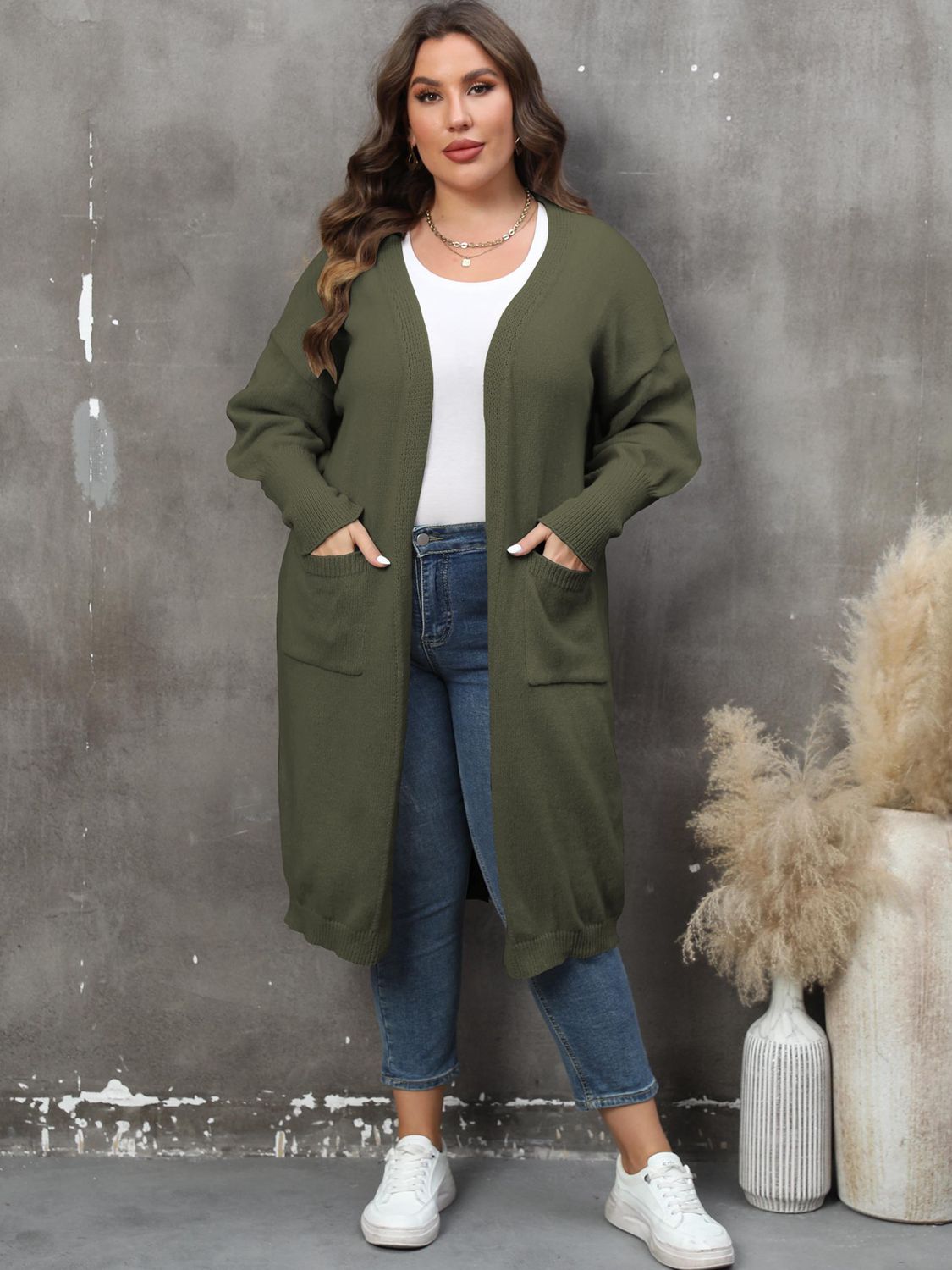 Plus Size Long Sleeve Pocketed Cardigan - Little Miss Vanilla