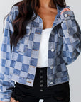 Checkered Button Up Denim Jacket - Little Miss Vanilla