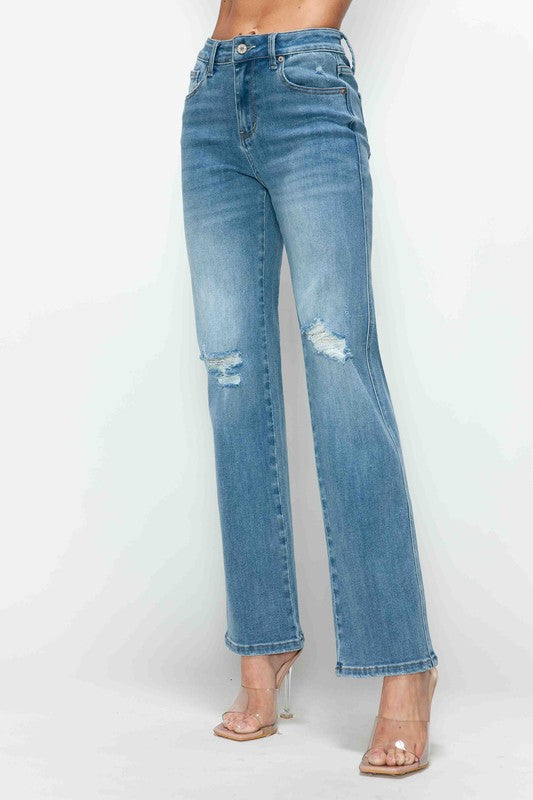 bytos Full Size Distressed High Rise Straight Jeans - Little Miss Vanilla