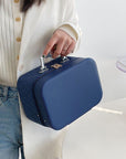 Portable Cosmetic Bag With Mirror Design Fashion Rhombus-Embroidery Double-layer Suitcase Large Capacity Make-up Storage Bags For Women