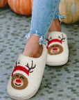 White Christmas Deer Home Indoor Plush Slippers - Little Miss Vanilla