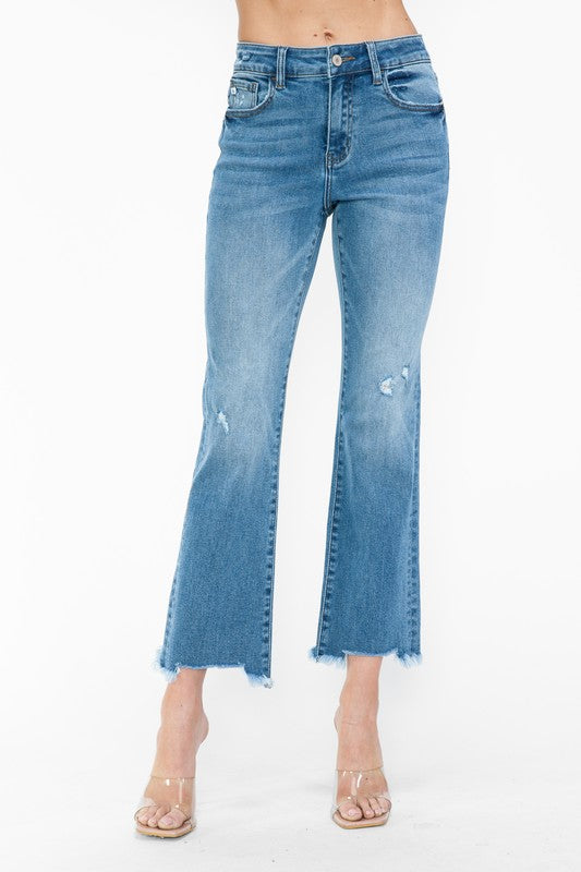 bytos Raw Hem Distressed Mid Rise Crop Jeans - Little Miss Vanilla