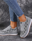 Flower Print Lace-up Sneakers Casual Fashion Lightweight Breathable Walking Running Sports Shoes Women Flats