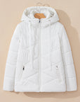 White Solid Quilted Hooded Zip Up Puffer Coat - Little Miss Vanilla