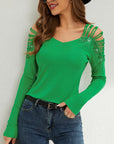 Rhinestone Cutout Long Sleeve T-Shirt - Little Miss Vanilla