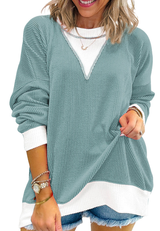 Contrast Round Neck Long Sleeve Sweatshirt - Little Miss Vanilla