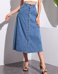 Buttoned Midi Denim Skirt with Pockets - Little Miss Vanilla