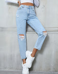 Distressed High Rise Jeans with Pockets - Little Miss Vanilla