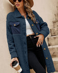 Blue Contrast Flap Pocket Single Breasted Teddy Coat