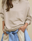 Side Slit Round Neck Long Sleeve Sweatshirt - Little Miss Vanilla