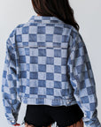 Checkered Button Up Denim Jacket - Little Miss Vanilla