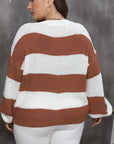 Plus Size Striped Round Neck Long Sleeve Sweater - Little Miss Vanilla