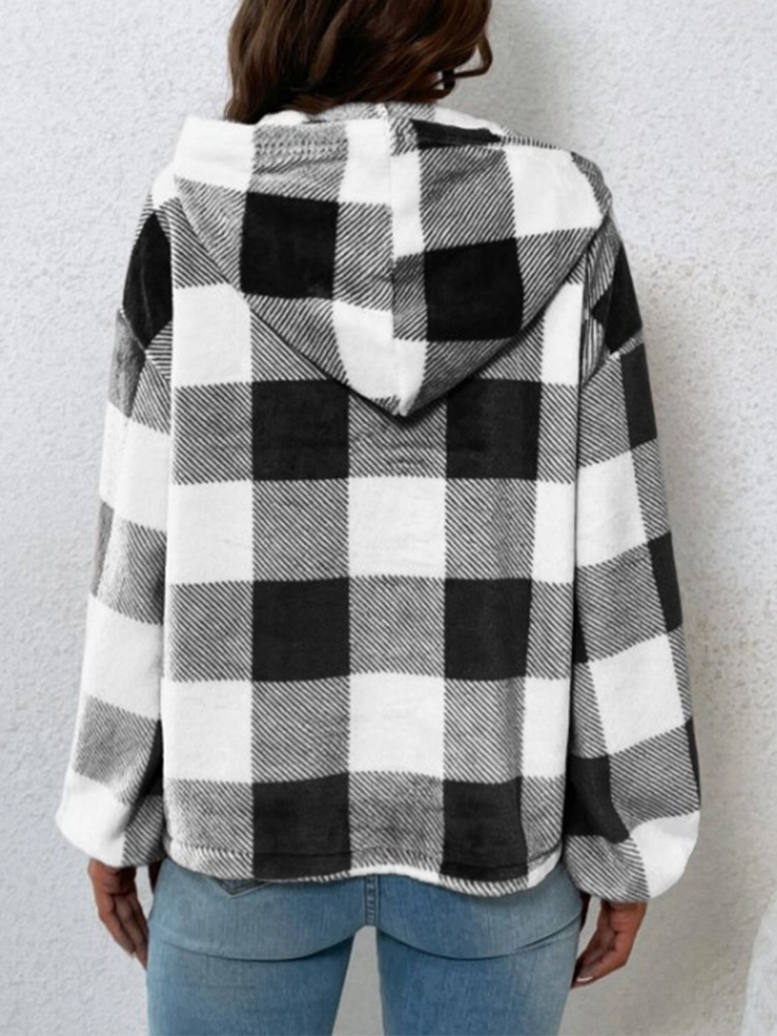 Plaid Half Button Long Sleeve Hoodie - Little Miss Vanilla