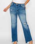 bytos Full Size Raw Hem Distressed Mid Rise Straight Jeans - Little Miss Vanilla