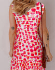 Pink Abstract Print Frilly Neck Sleeveless Mini Dress