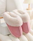 Winter Warm Plush Home Slippers Indoor Fur Slippers Women Soft Lined Cotton Shoes Comfy Non-Slip Bedroom Fuzzy House Shoes Women Couple