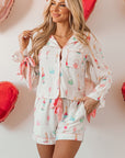 White Christmas Wine Glass Print Bow Knot Two Piece Pajama Set - Little Miss Vanilla