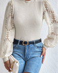 Mock Neck Lace Long Sleeve Top - Little Miss Vanilla