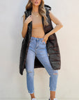 Black Hooded Long Quilted Vest Coat - Little Miss Vanilla