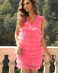 V-Neck Tiered Sleeveless Mesh Dress - Little Miss Vanilla