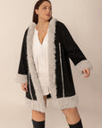 Plus Size Fuzzy Trim Open Front Long Sleeve Hooded Coat - Little Miss Vanilla