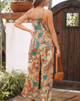 Red Paisley Printed Spaghetti Straps Elegant Wide Leg Jumpsuit