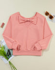 Bow Cutout Round Neck Long Sleeve Sweatshirt - Little Miss Vanilla