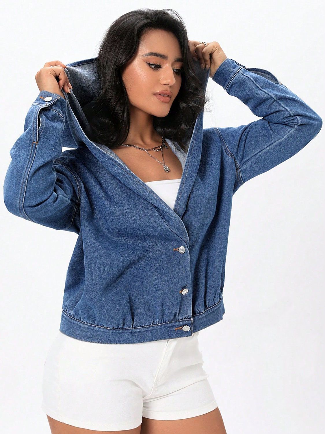 Button Up Hooded Denim Top - Little Miss Vanilla