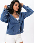 Button Up Hooded Denim Top - Little Miss Vanilla